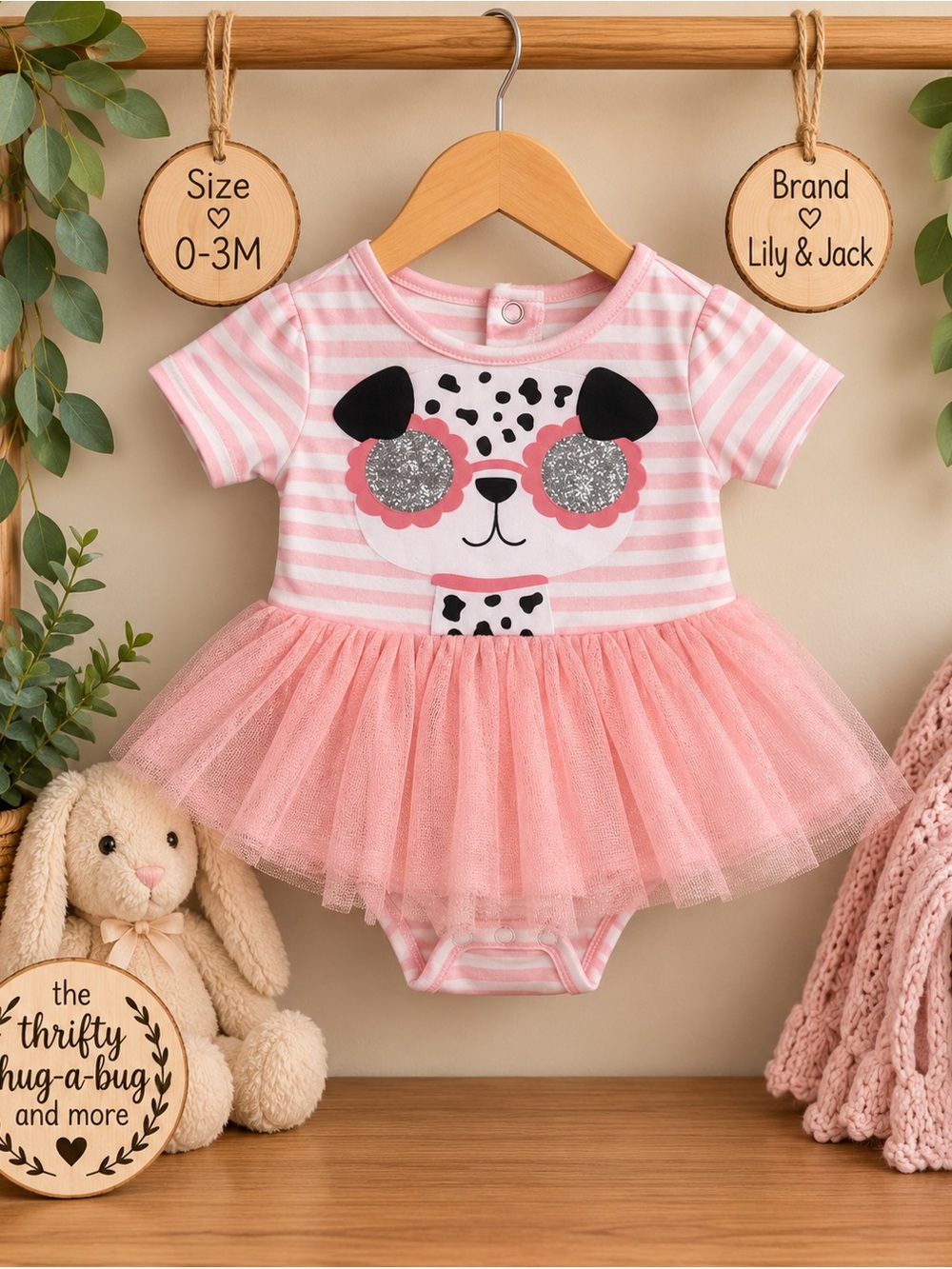 Lily & Jack Baby Girl Pink Puppy Tutu Dress Bodysuit 0–3M